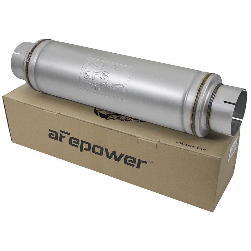 aFe ATLAS Aluminized Steel Muffler 5in Center/Center 24in L x 7in Diameter - Round Body-SR1 Performance