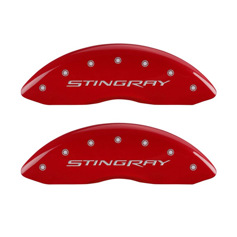 MGP 4 Caliper Covers Engraved Front & Rear Stingray Red finish silver-SR1 Performance