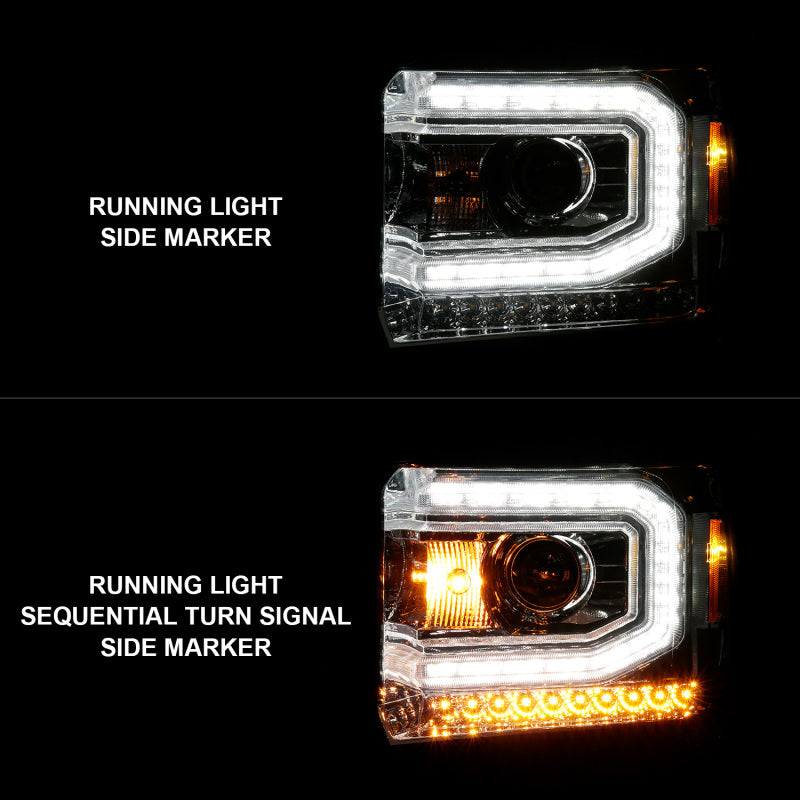 ANZO 2014-2015 Gmc Sierra 1500 Projector Headlights w/ Light Bar Chrome Housing (Halogen Type)-SR1 Performance