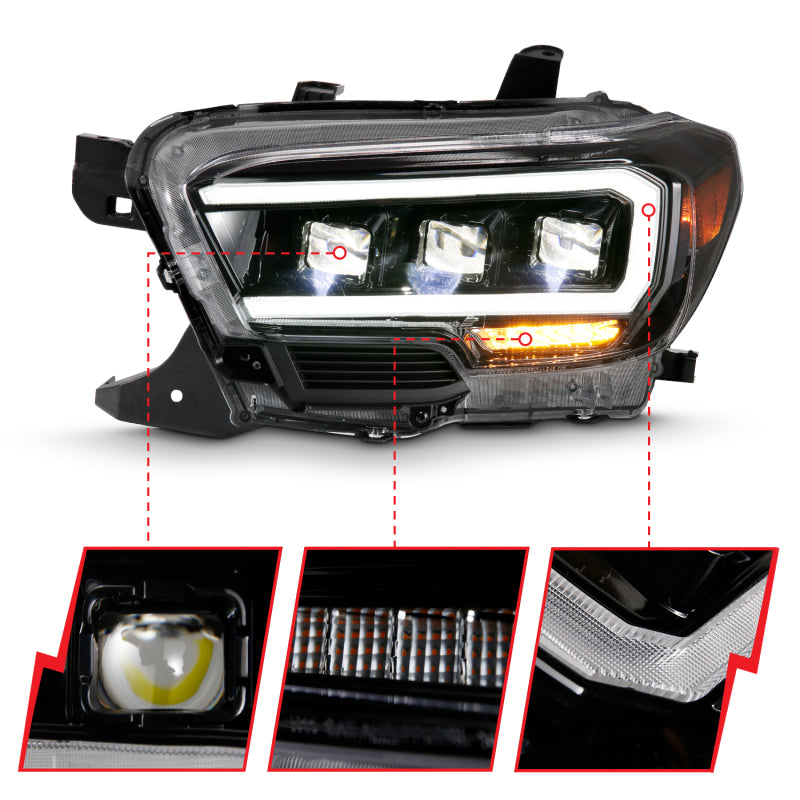 ANZO 2016-2018 Toyota Tacoma LED Projector Headlights Plank Style Black w/ Amber-SR1 Performance