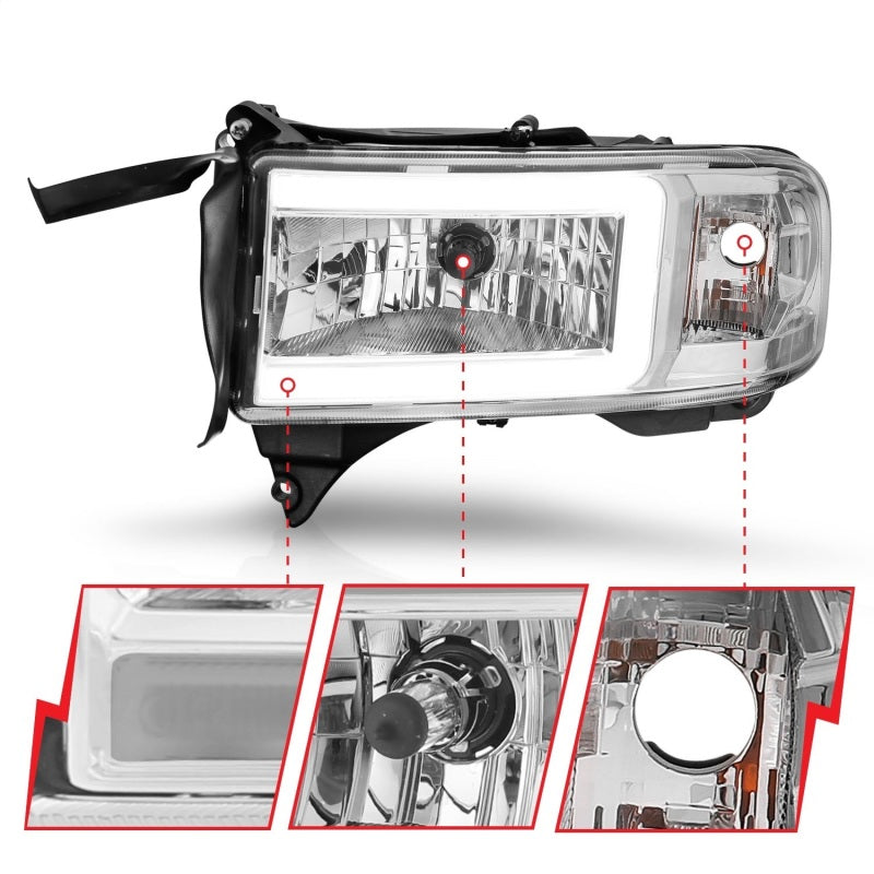 ANZO 94-02 Dodge RAM Crystal Headlight - w/ Light Bar Chrome Housing-SR1 Performance