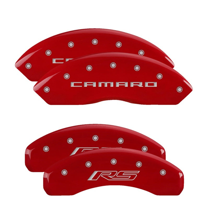 MGP 4 Caliper Covers Engraved Front Gen 5/Camaro Engraved Rear Gen 5/RS Red finish silver-SR1 Performance