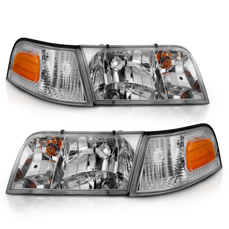 ANZO 1998-2005 Ford Crown Victoria Crystal Headlight Chrome With Bumper Light (OE)-SR1 Performance