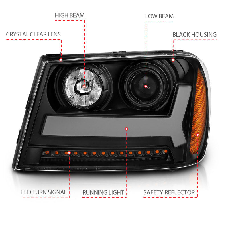 ANZO 2006-2009 Chevrolet Trailblazer Projector Headlights w/ Plank Style Design Black w/ Amber-SR1 Performance