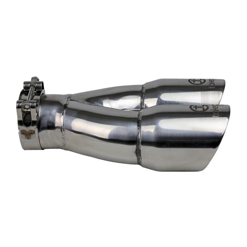 aFe Takeda 2.5in 304 Stainless Steel Clamp-on Exhaust Tip 2.5in Inlet 3in Dual Outlet - Polished-SR1 Performance
