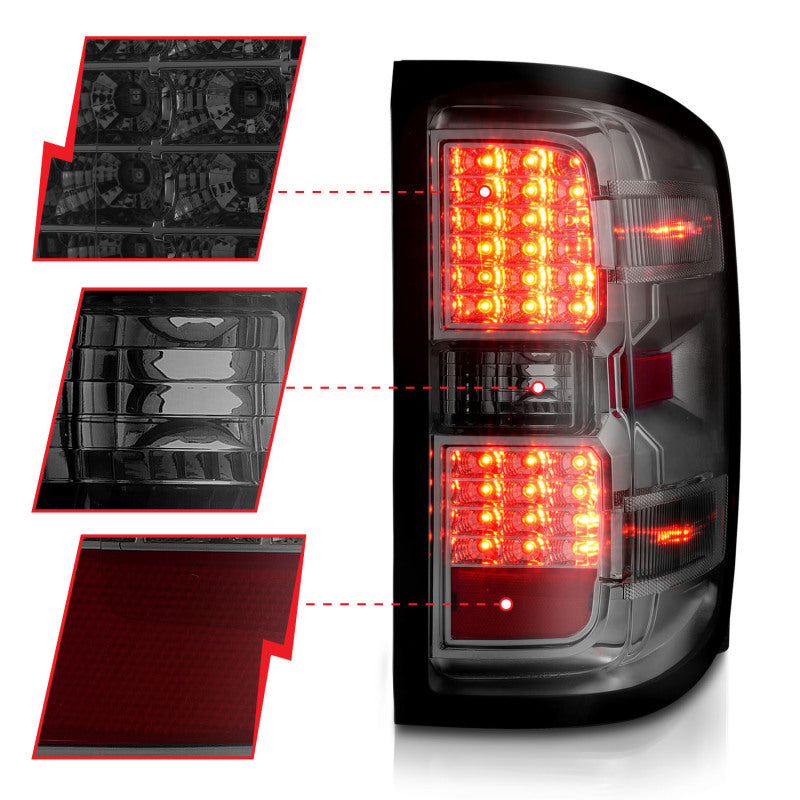 ANZO 15-19 Chevy Silverado 2500HD/3500HD (Factory Halogen Only) LED Tail Lights Smoke w/Clear Lens-SR1 Performance