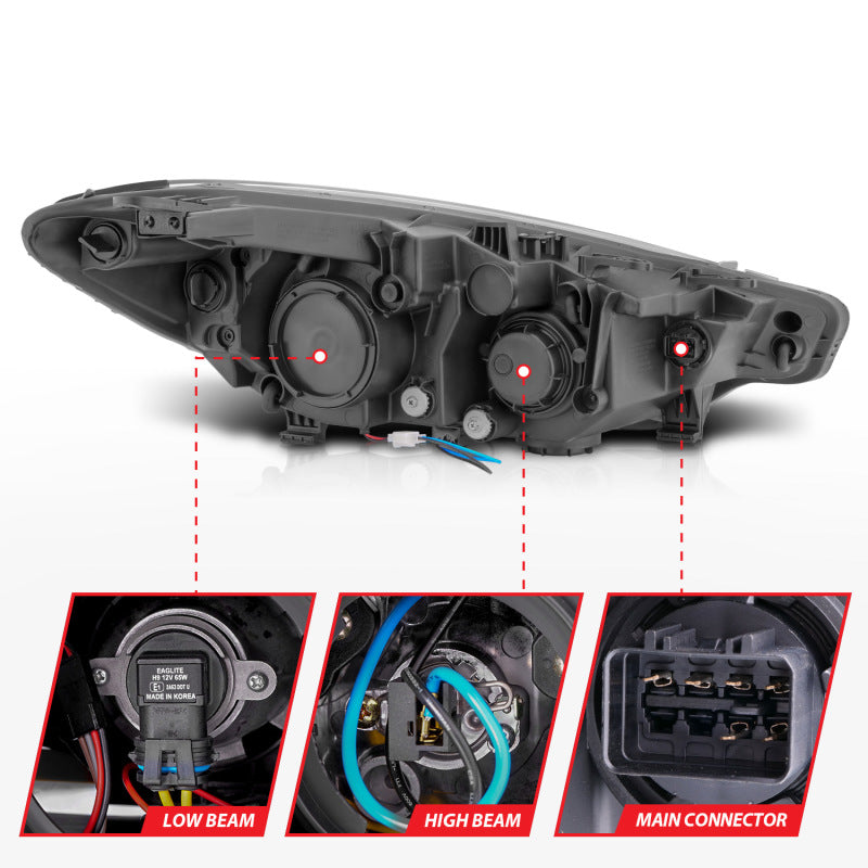 ANZO 2014-2016 Kia Forte Projector Headlights w/ Light Bar Chrome Housing-SR1 Performance
