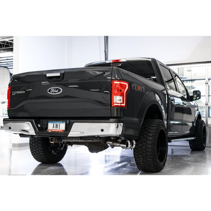 AWE Tuning 2015+ Ford F-150 0FG Single Exit Performance Exhaust System w/4.5in Chrome Silver Tips-SR1 Performance