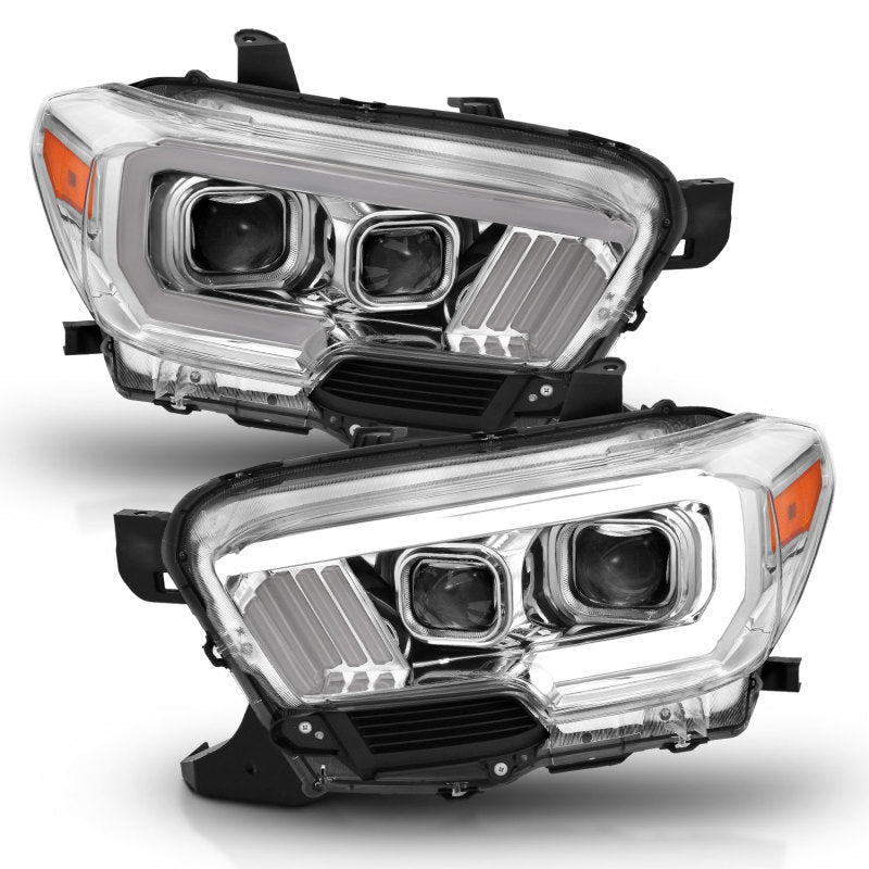 ANZO 2016-2017 Toyota Tacoma Projector Headlights w/ Plank Style Design Chrome/Amber w/ DRL-SR1 Performance