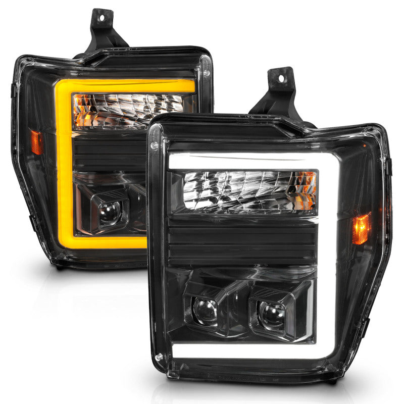 ANZO 08-10 Ford F-250 - F-550 Super Duty Projector Headlights w/ Light Bar Switchback Black Housing-SR1 Performance