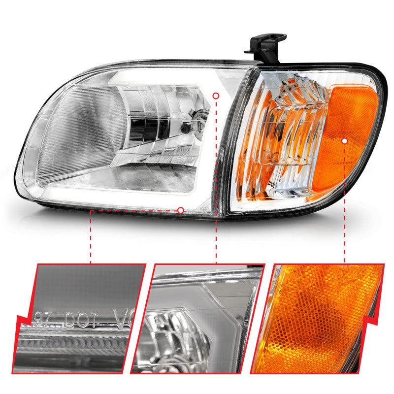 ANZO 00-04 Toyota Tundra (Reg/Acc Cab Only) Crystal Headlights w/Lgt Bar Chrome w/Corner Lights 2pc-SR1 Performance