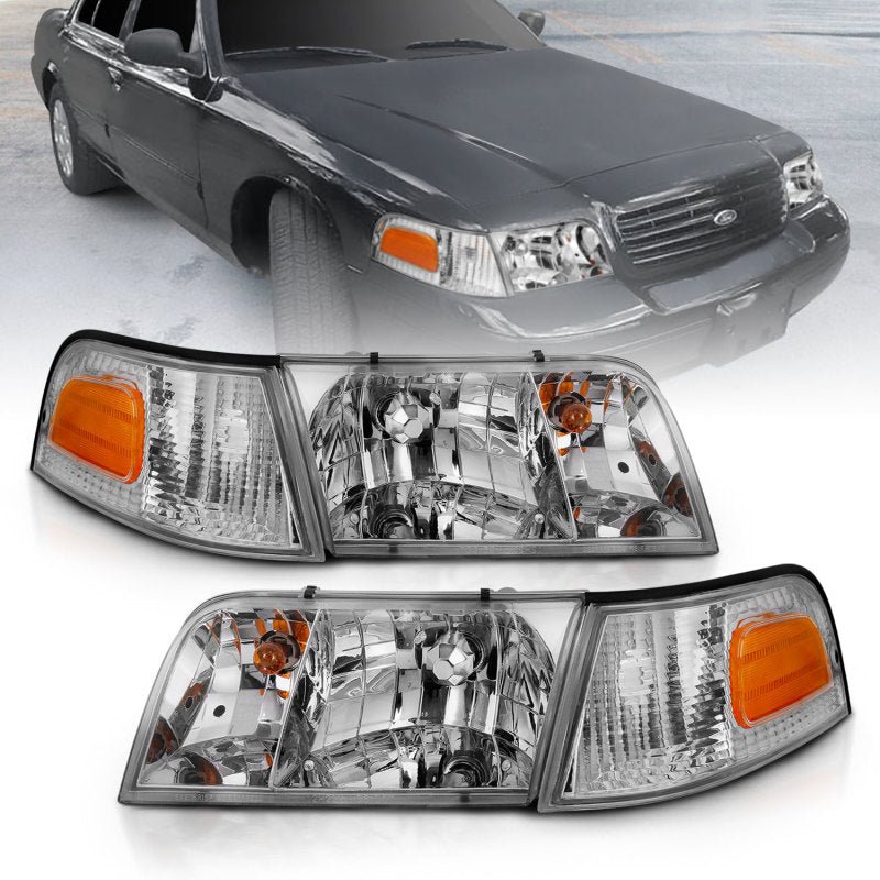 ANZO 1998-2005 Ford Crown Victoria Crystal Headlight Chrome With Bumper Light (OE)-SR1 Performance