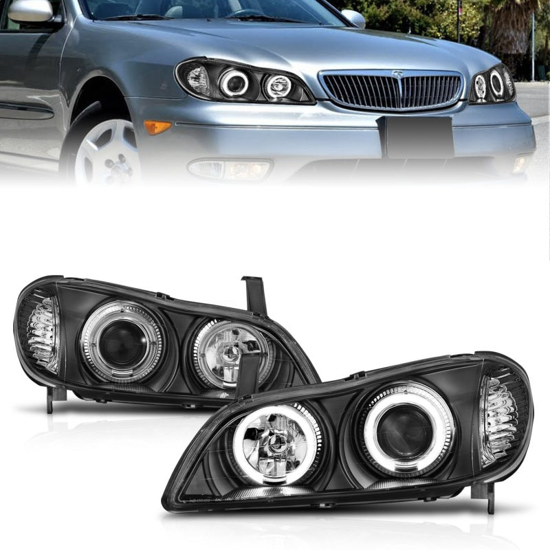ANZO 2000-2004 Infiniti I30 Projector Headlights w/ Halo Black-SR1 Performance