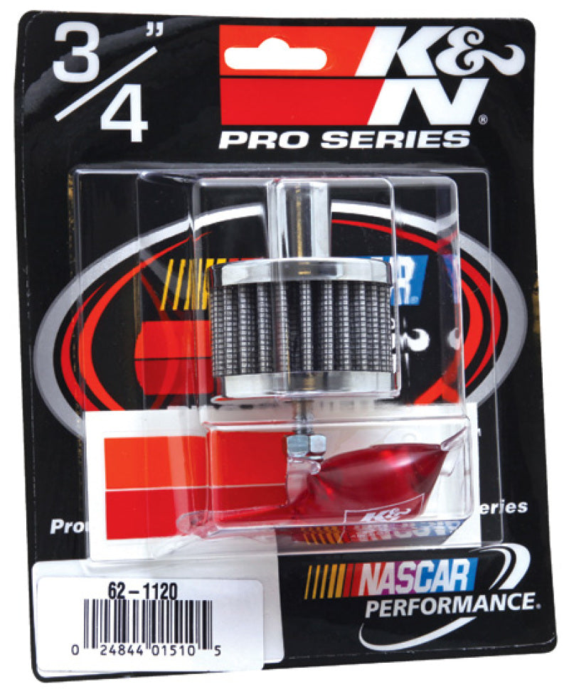 K&N Steel Base Chrome Top Crankcase Vent Filter 3/4in OD Vent / 2in OD / 1-1/2in H Stud Mount-SR1 Performance