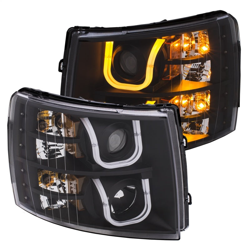 ANZO 2007-2013 Chevrolet Silverado 1500/2500 Projector Headlights w/ U-Bar Switchback Black w/ Amber-SR1 Performance