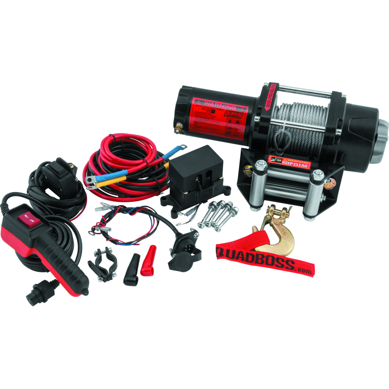 QuadBoss 2500 lb Winch with Cable and Handlebar Remote * Heavy-Duty Powersports Winch System