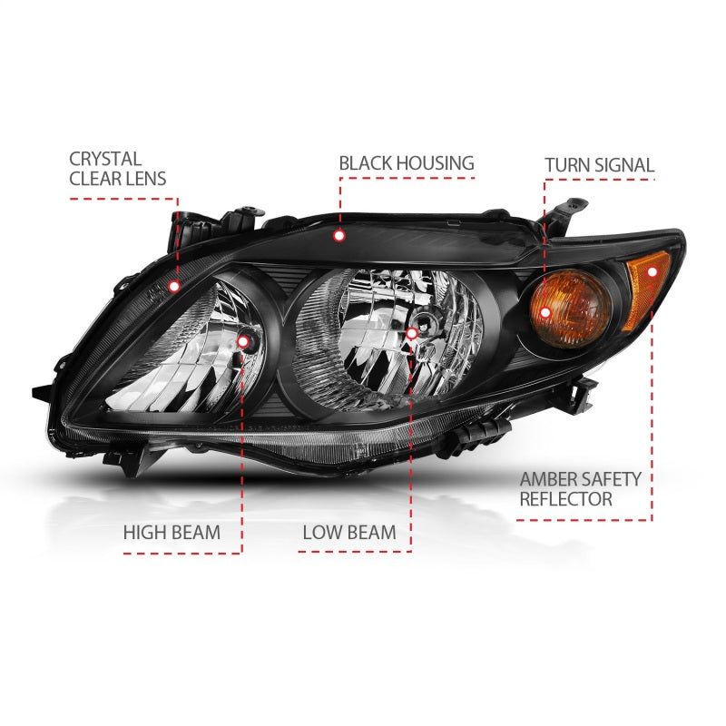 ANZO 2009-2010 Toyota Corolla Crystal Headlight Black Amber-SR1 Performance