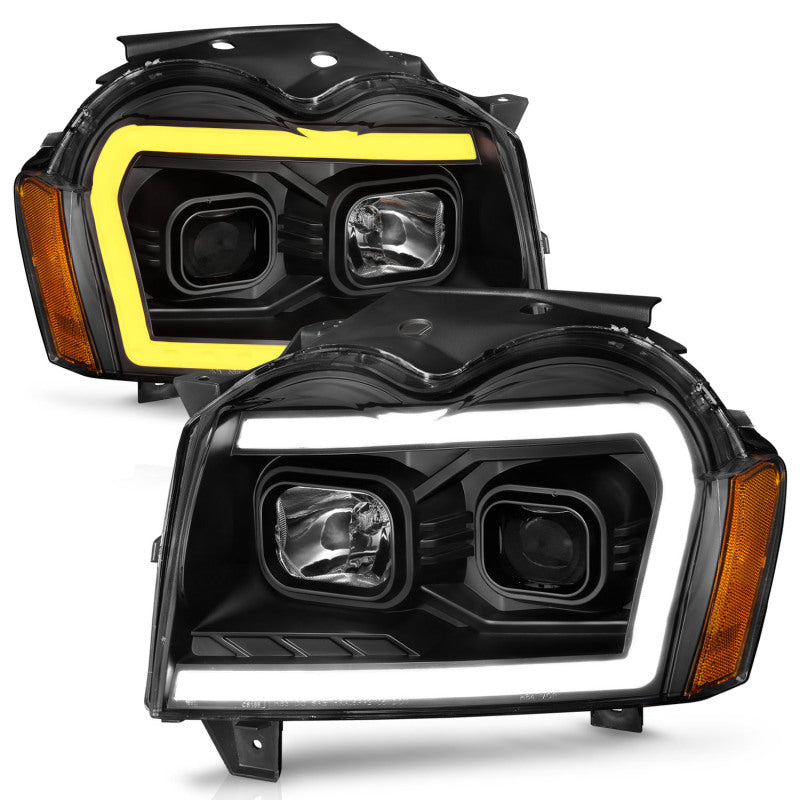 ANZO 2005-2007 Jeep Grand Cherokee Projector Headlights w/ Light Bar Switchback Black Housing-SR1 Performance