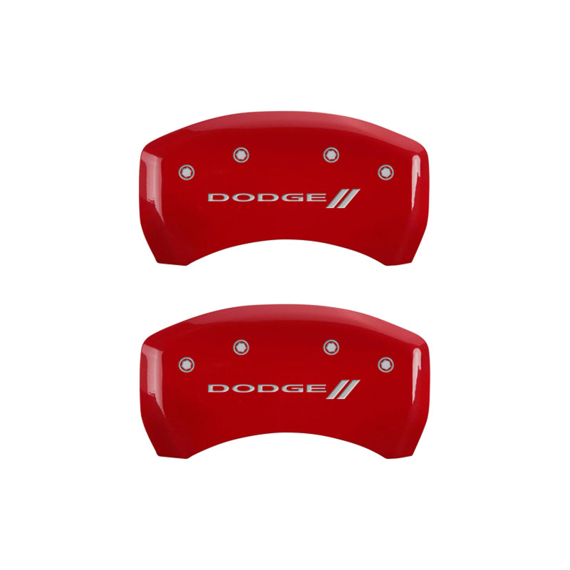 MGP 4 Caliper Covers Engraved Front & Rear With stripes/Dodge Red finish silver-SR1 Performance