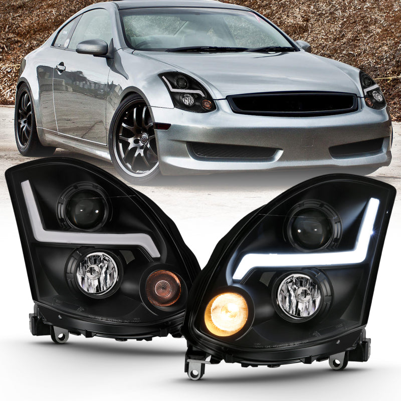 ANZO 2003-2007 Infiniti G35 Projector Headlight Plank Style Black (HID Compatible, No HID Kit )-SR1 Performance
