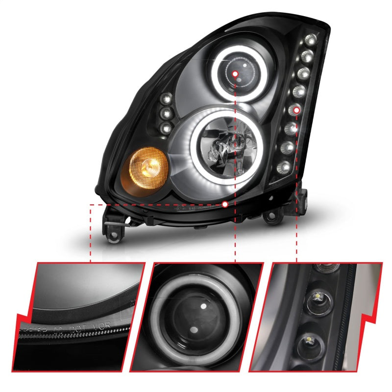 ANZO 2003-2007 Infiniti G35 Projector Headlights w/ Halo Black (CCFL) (HID Compatible)-SR1 Performance