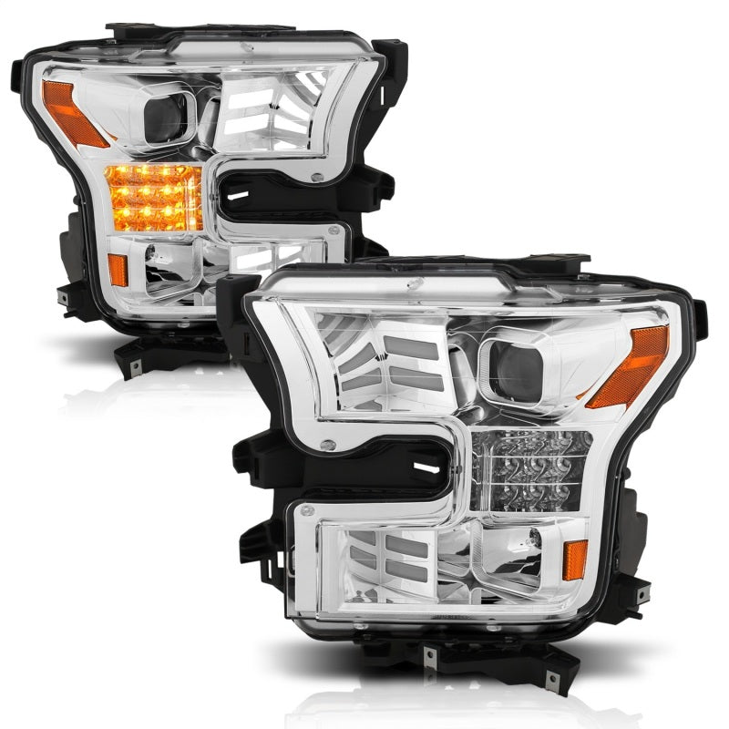 ANZO 15-17 Ford F-150 Proj Headlights w/ Plank Style Design Chrome w/ Amber Sequential Turn Signal-SR1 Performance
