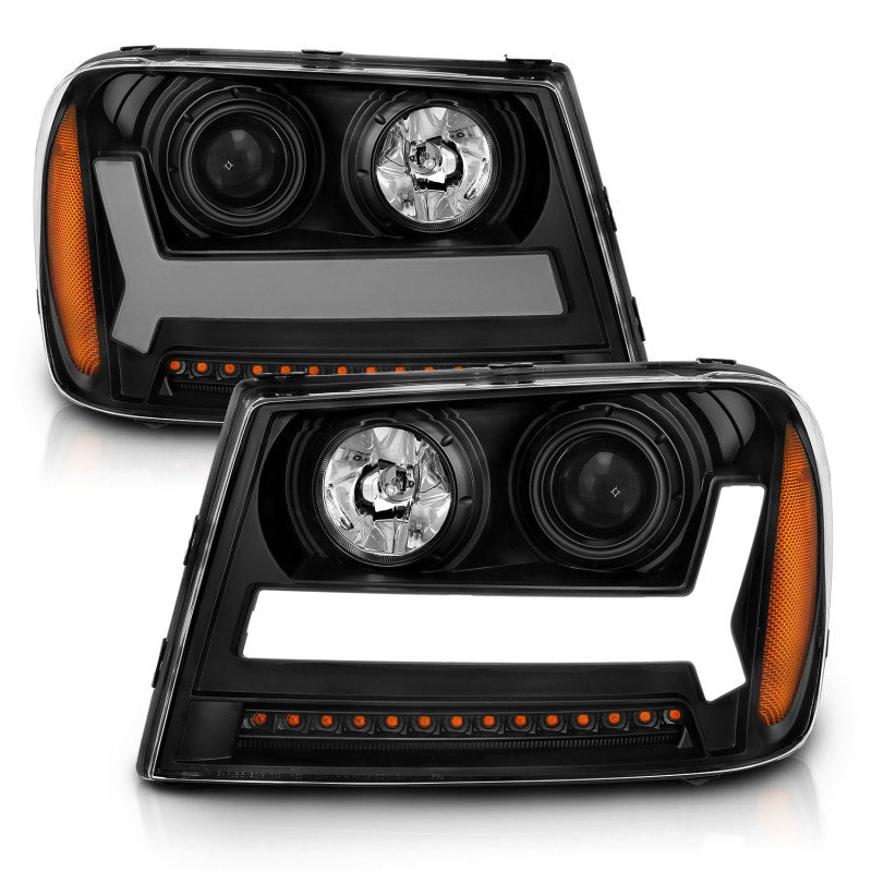 ANZO 2006-2009 Chevrolet Trailblazer Projector Headlights w/ Plank Style Design Black w/ Amber-SR1 Performance