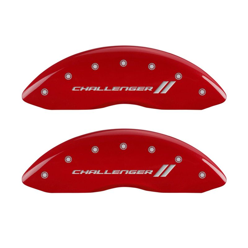 MGP 4 Caliper Covers Engraved Front & Rear With stripes/Challenger Red finish silver-SR1 Performance