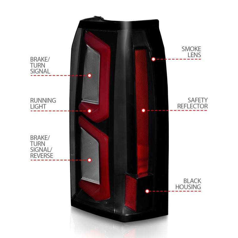 ANZO 2015-2020 Chevrolet Tahoe LED Tail Lights w/ Light Bar Black Housing Somke Lens-SR1 Performance