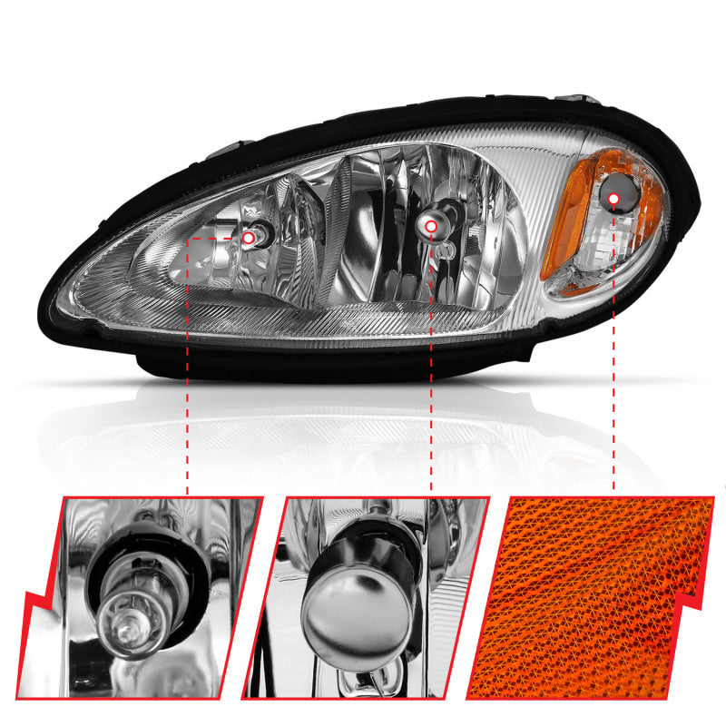 ANZO 2001-2005 Chrysler Pt Cruiser Crystal Headlight Chrome Amber (OE)-SR1 Performance