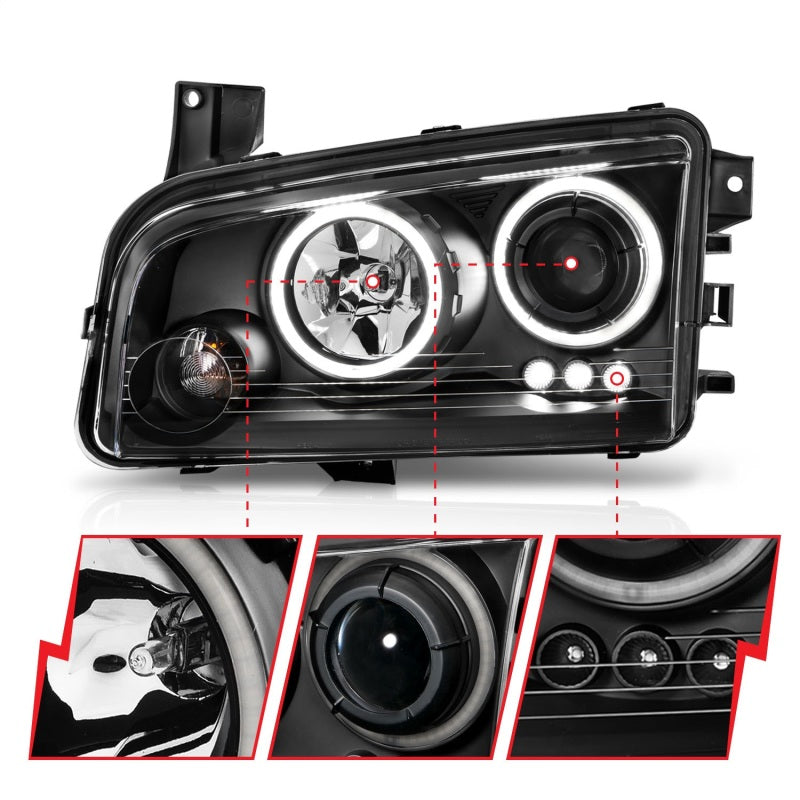 ANZO 2006-2010 Dodge Charger Projector Headlights w/ Halo Chrome (CCFL)-SR1 Performance