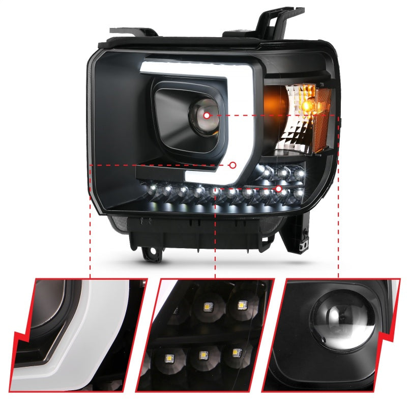 ANZO 2014-2015 Gmc Sierra 1500HD Projector Plank Style Headlight Black W/ Drl-SR1 Performance