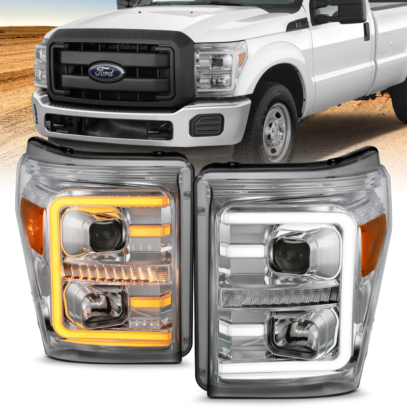 ANZO 11-16 Ford F-250/F-350/F-450 Projector Headlights w/ Plank Style Switchback Chrome w/Amber-SR1 Performance