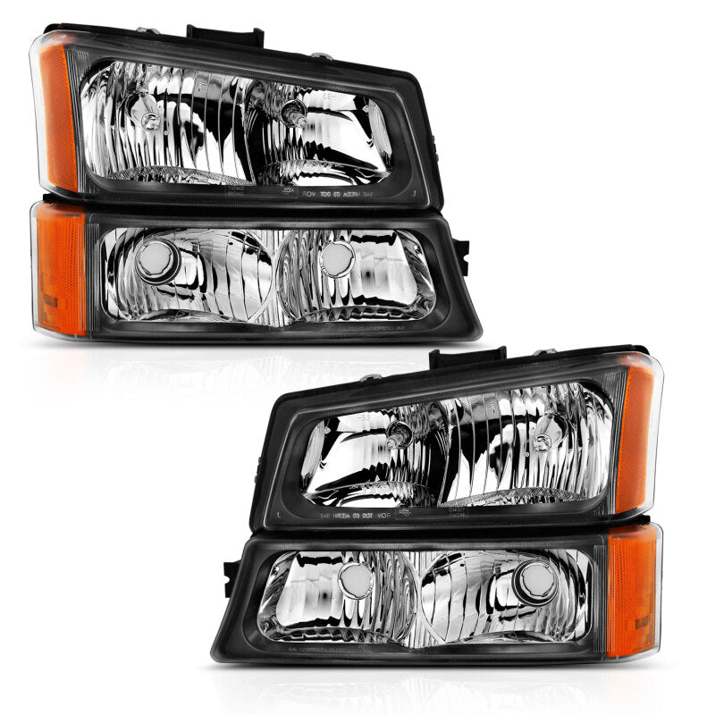 ANZO 2003-2006 Chevy Silverado Crystal Headlight w/ Signal Light Black Amber (4 pcs)-SR1 Performance