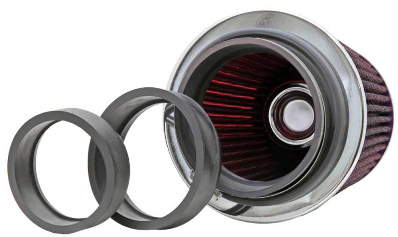 K&N Universal Air Filter Chrome Round Tapered Red - 4in Flange ID x 1.125in Flange Length x 5.5in H-SR1 Performance