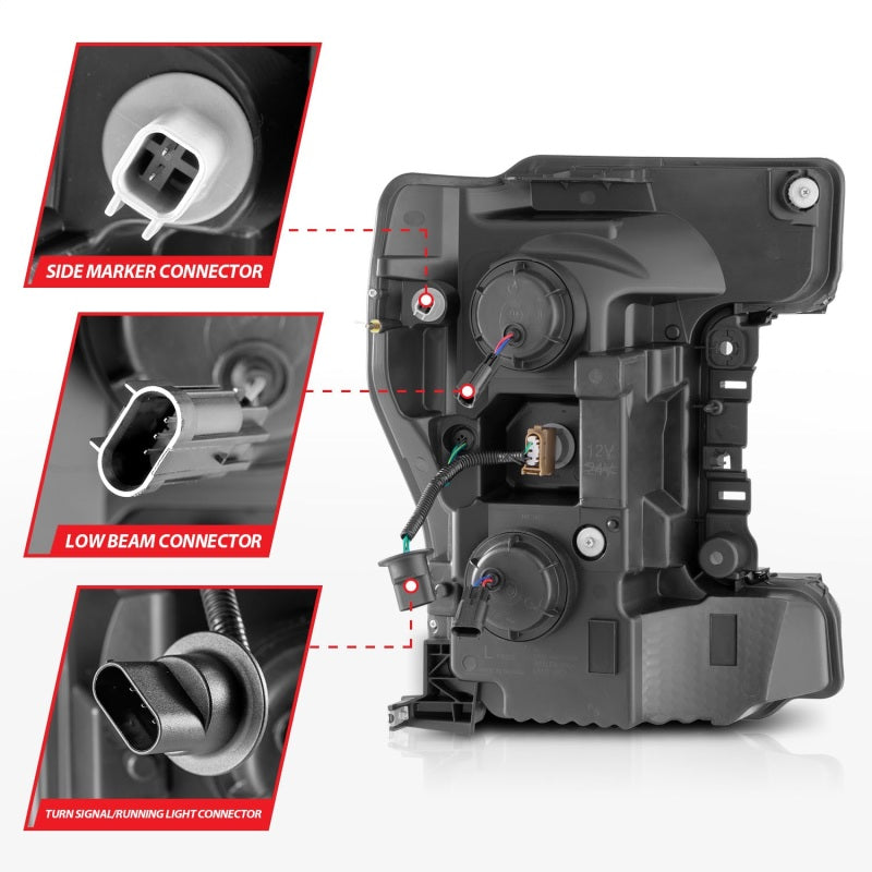 ANZO 17-19 Ford F-250/350/450 SD (w/o Factory LED HL) LED Proj Headlights w/Light Bar Switchback Chr-SR1 Performance