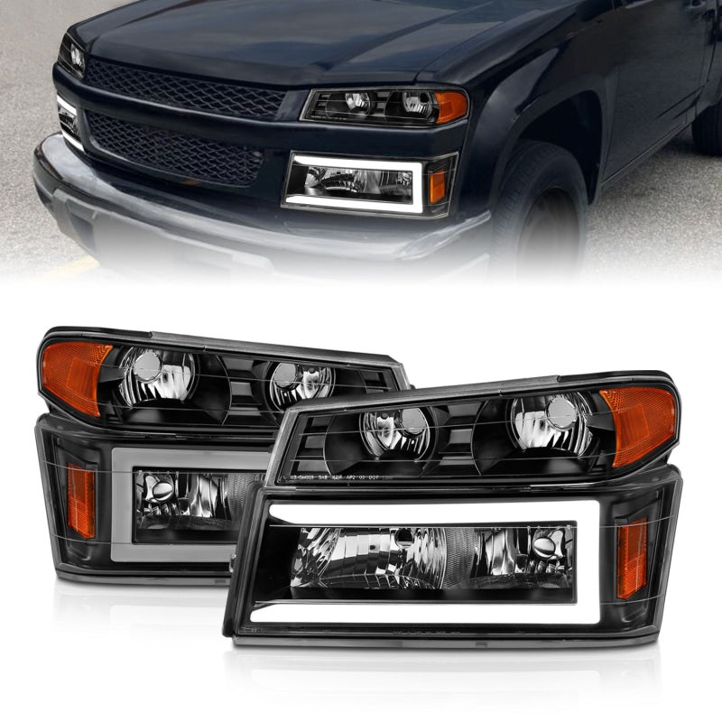ANZO 04-12 GM Colorado/Canyon/I-Series Crystal Headlights - w/ Light Bar Black Housing 4pcs-SR1 Performance