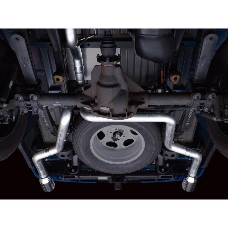 AWE 0FG 21+ Ford F150 Dual Split Rear Exhaust - 5in Chrome Silver Tips-SR1 Performance