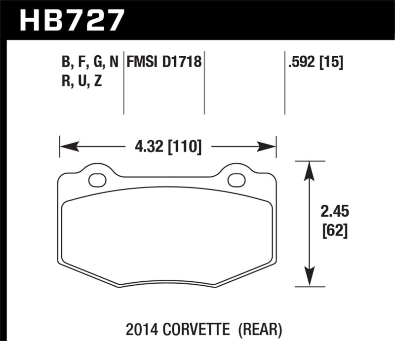 Hawk 14-15 Chevrolet Corvette Stingray Z51 (w/ J55 Brake Package) HP+ Street Rear Brake Pads-SR1 Performance