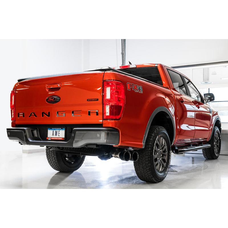 AWE Tuning 2019+ Ford Ranger 0FG Performance Exhaust System w/Diamond Black Tips & Rock Guard-SR1 Performance