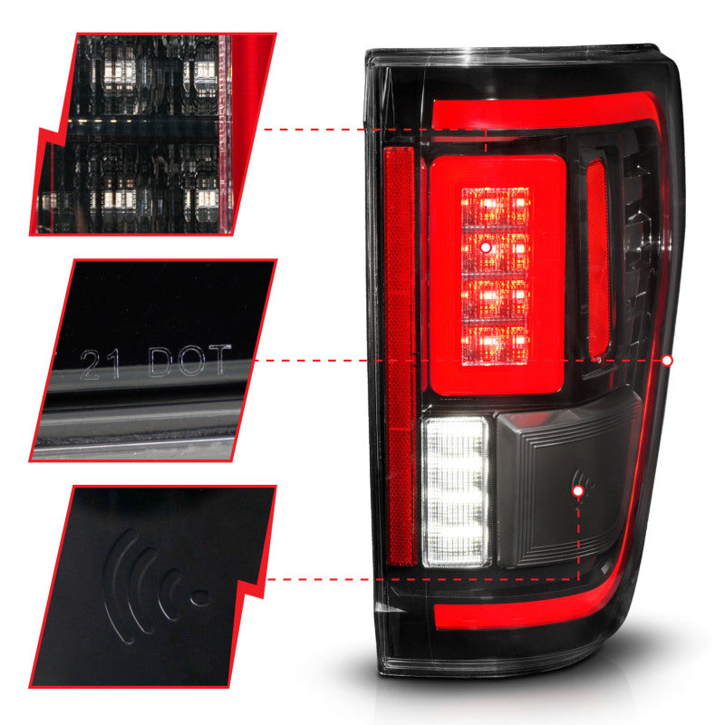 ANZO 21-23 Ford F-150 LED Taillights Seq. Signal w/BLIS Cover - Black (For Factory Halogen ONLY)-SR1 Performance