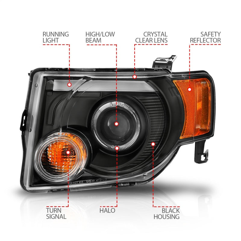 ANZO 2008-2012 Ford Escape Projector Headlights w/ Halo Black-SR1 Performance