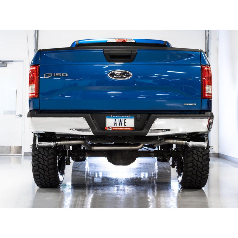 AWE Tuning 2015+ Ford F-150 0FG Dual Exit Performance Exhaust System w/5in Chrome Silver Tips-SR1 Performance