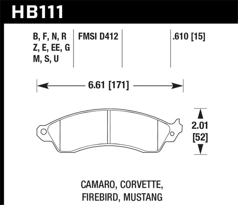 Hawk 94-04 Mustang Cobra / 88-95 Corvette 5.7L / 88-92 Camaro w/ Hvy Duty Brakes DTC-60 Race Brake P-SR1 Performance
