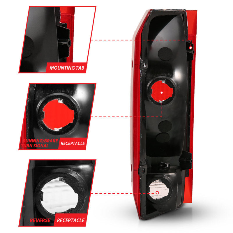 ANZO 1992-1996 Ford Bronco Taillight Red/Clear Lens (OE Replacement)-SR1 Performance