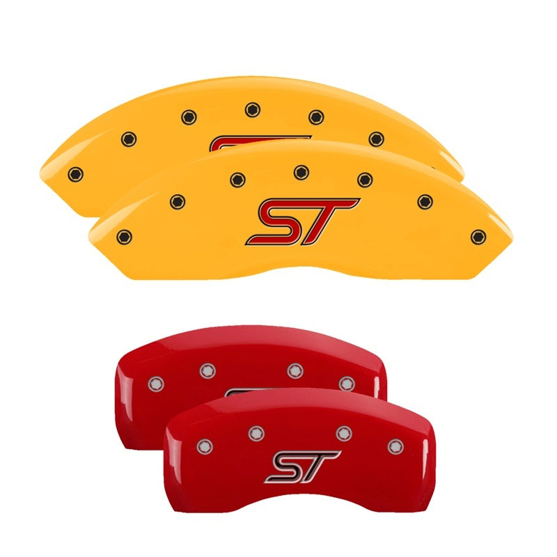 MGP 4 Caliper Covers Engraved Front & Rear ST Logo Red Finish Silver Char 2021 Ford Explorer-SR1 Performance