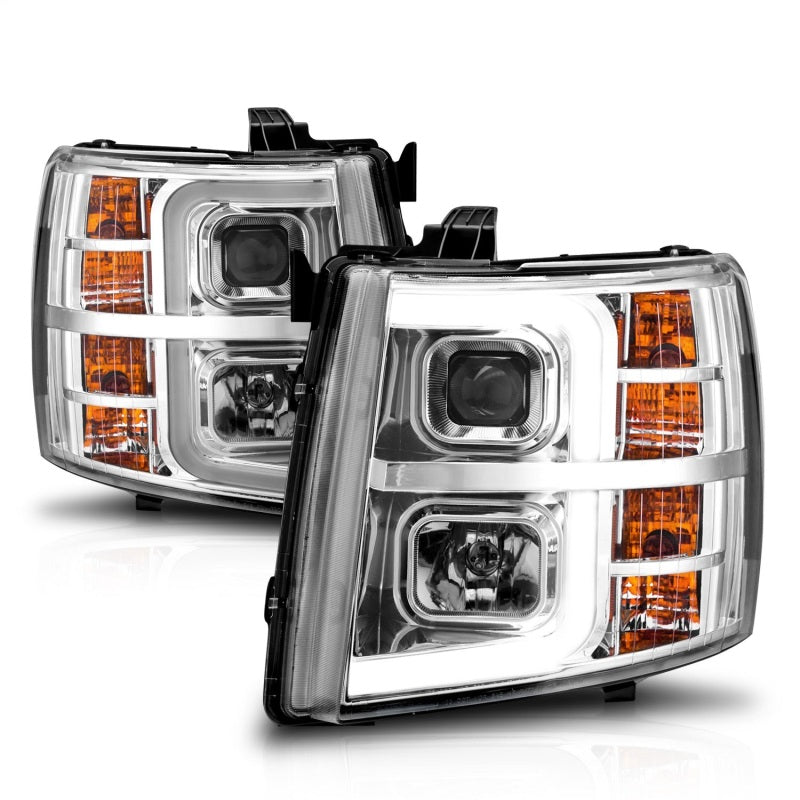 ANZO 2007-2013 Chevrolet Silverado 1500 Projector w/ Light Bar Chrome Housing w/ Sequential-SR1 Performance