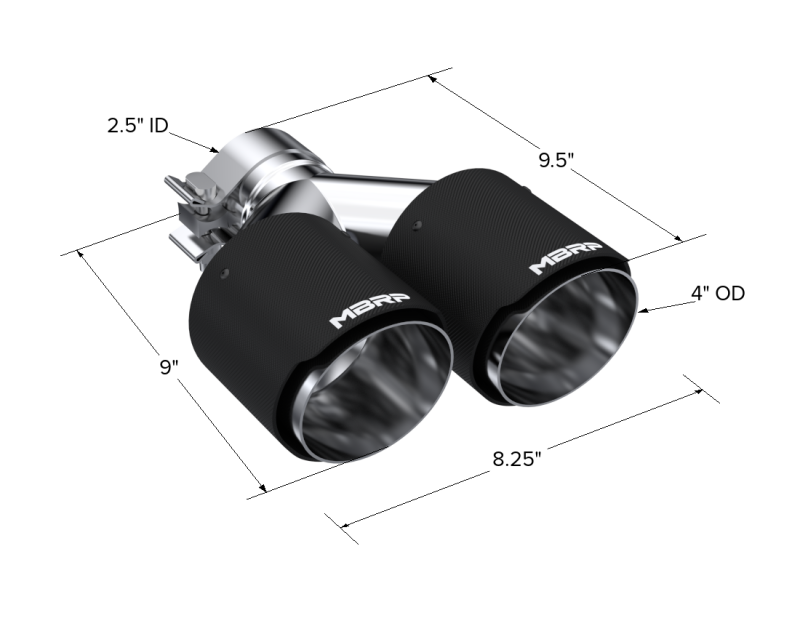 MBRP Universal Carbon Fiber Dual Tip 4in OD/2.5in Inlet-SR1 Performance