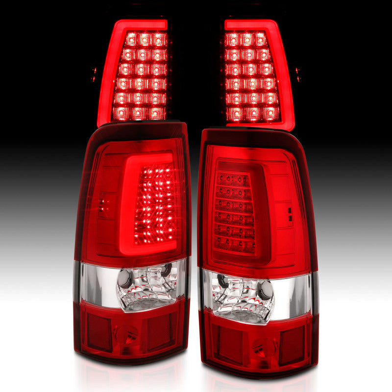 ANZO 1999-2002 Chevy Silverado 1500 LED Taillights Plank Style Chrome With Red/Clear Lens-SR1 Performance