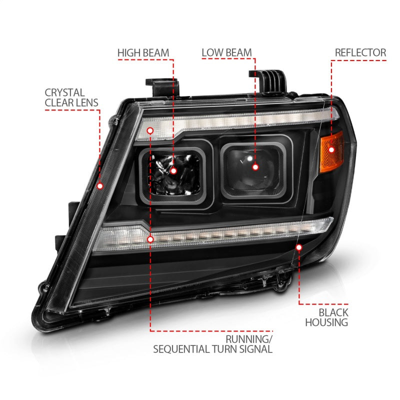 ANZO 09-20 Nissan Frontier Black Projector Plank Style DRL w/ Switchback & Sequential LED DRL-SR1 Performance